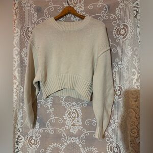 Urban Outfitters Cropped Cream Crew Neck Sweater